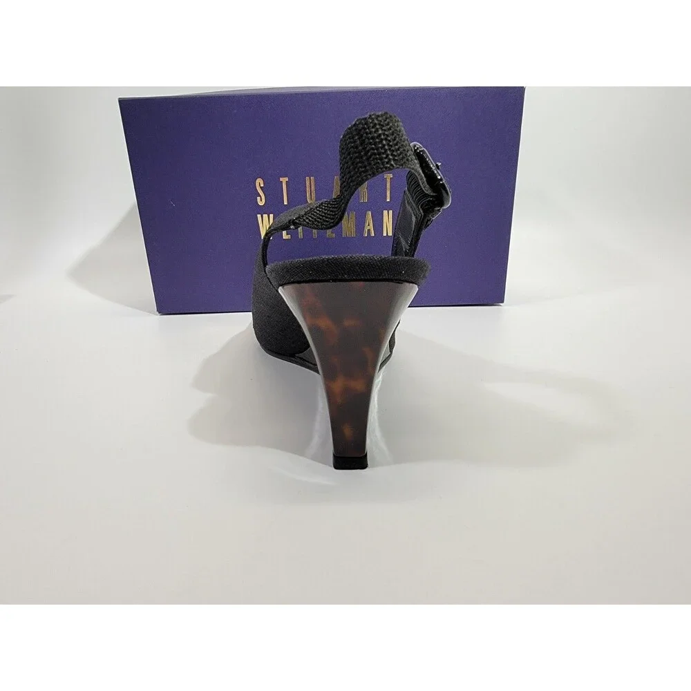 Stuart Weitzman 10 Beltitout Black Linen Slingback High Heels Pumps Designer EUC